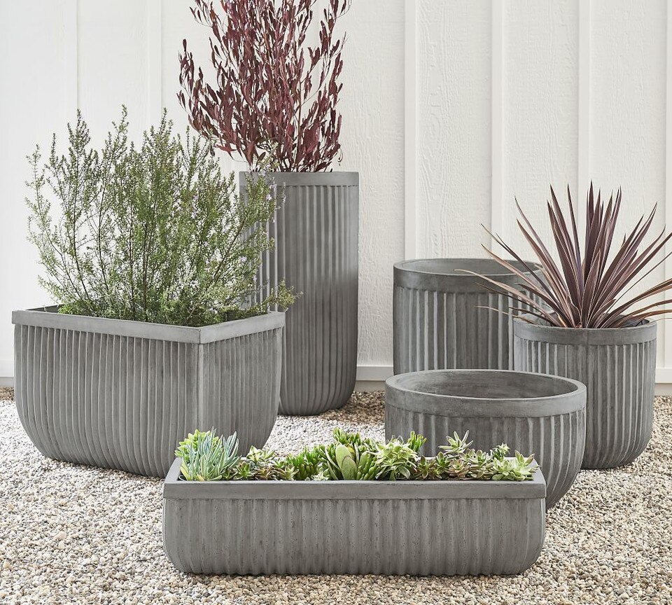 Concrete Fluted Planter Grey Pottery Barn Australia